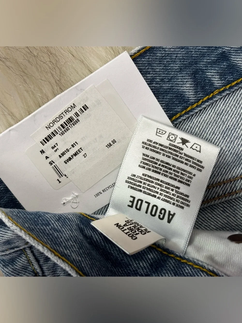 NWT Agolde Parker Long Swapmeet Light Blue Distressed Denim Cutoff Shorts SZ 27 - Picture 16 of 16